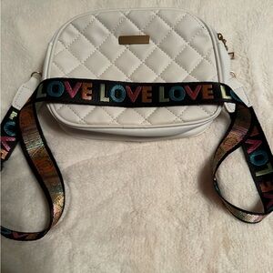 Quilted NWOT White Crossbody Bag with Colorful Strap great for Teenager/anyone